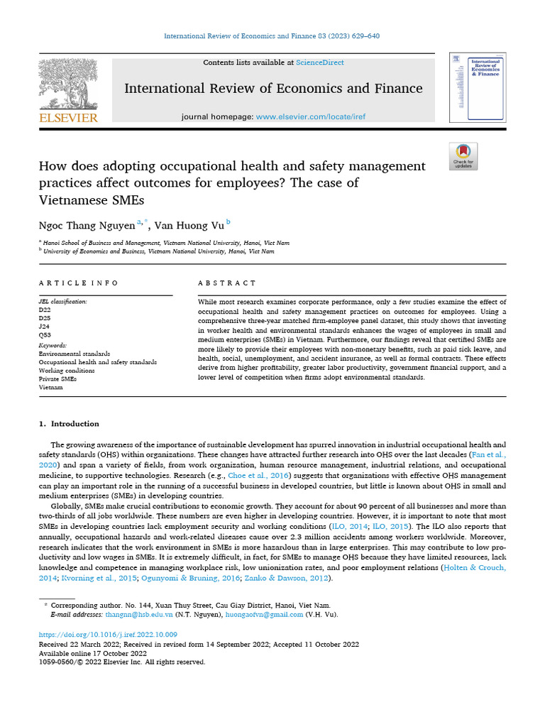 Impact of OHS Practices on Vietnamese SMEs | PDF | Occupational Safety ...