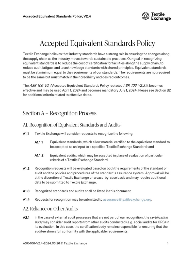 Accepted Equivalent Standards Policy V2.4 | PDF | Audit | Certification