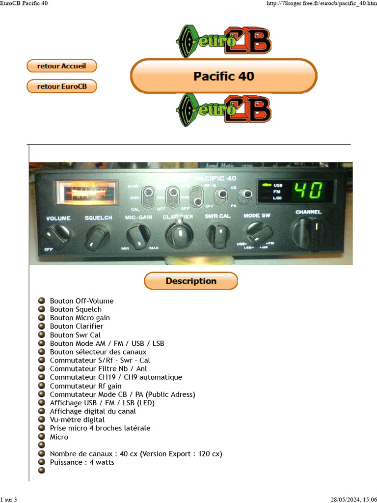 Radio CB EURO-CB MICRO 2 40 Canaux Avec Micro – Parfait état Fonctionnel, Accessoires Inclus