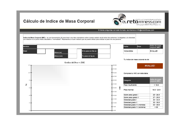 El Reto Fitness - CALCULO DEL IMC | PDF | Índice de masa corporal ...