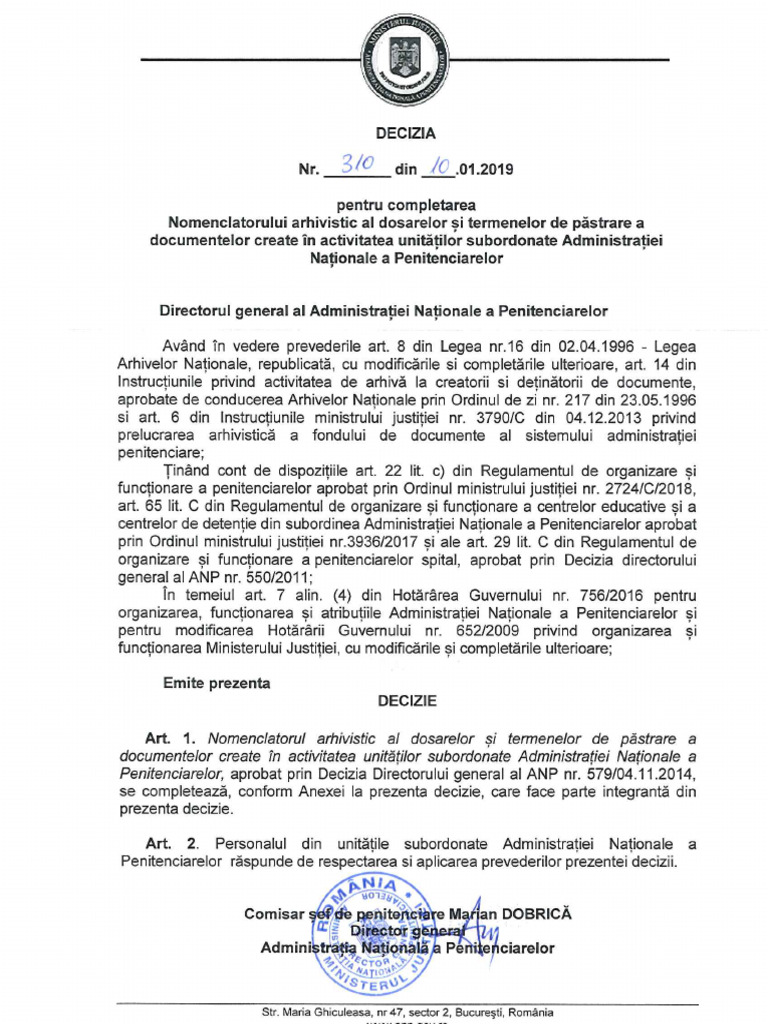 Nomenclator Arhivistic 2019 Lasa Termenele Ce Deriva Din Lege PDF