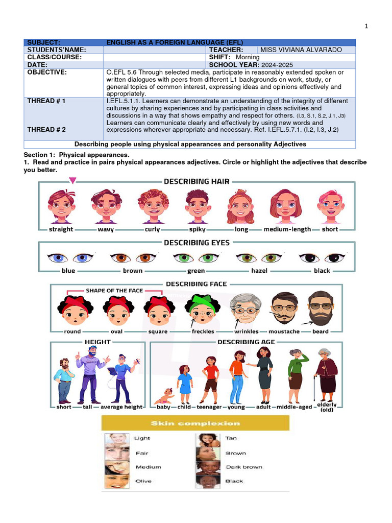 Describing Physical Appearance in English | PDF | English As A Second ...