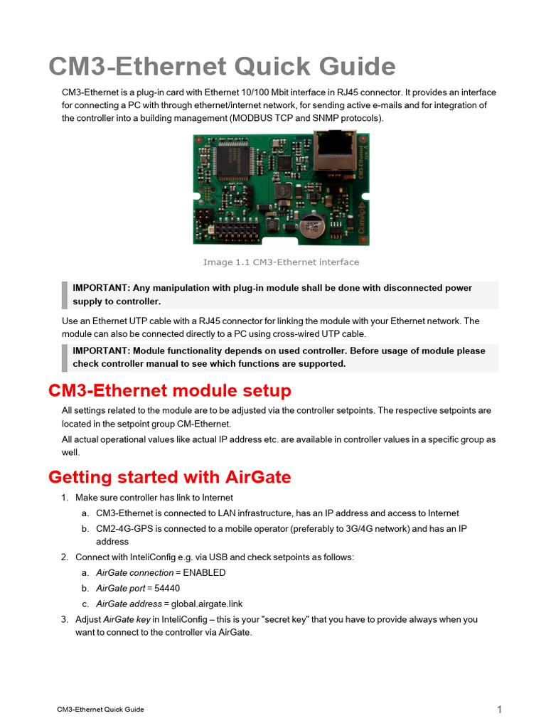 CM3-Ethernet Setup and Usage Guide | PDF | Ethernet | Computer Network