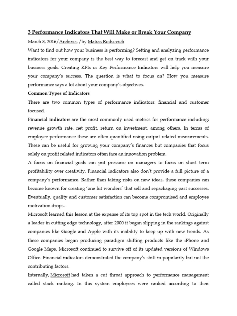 3 Performance Indicators That Will Make or Break Your Company | PDF ...