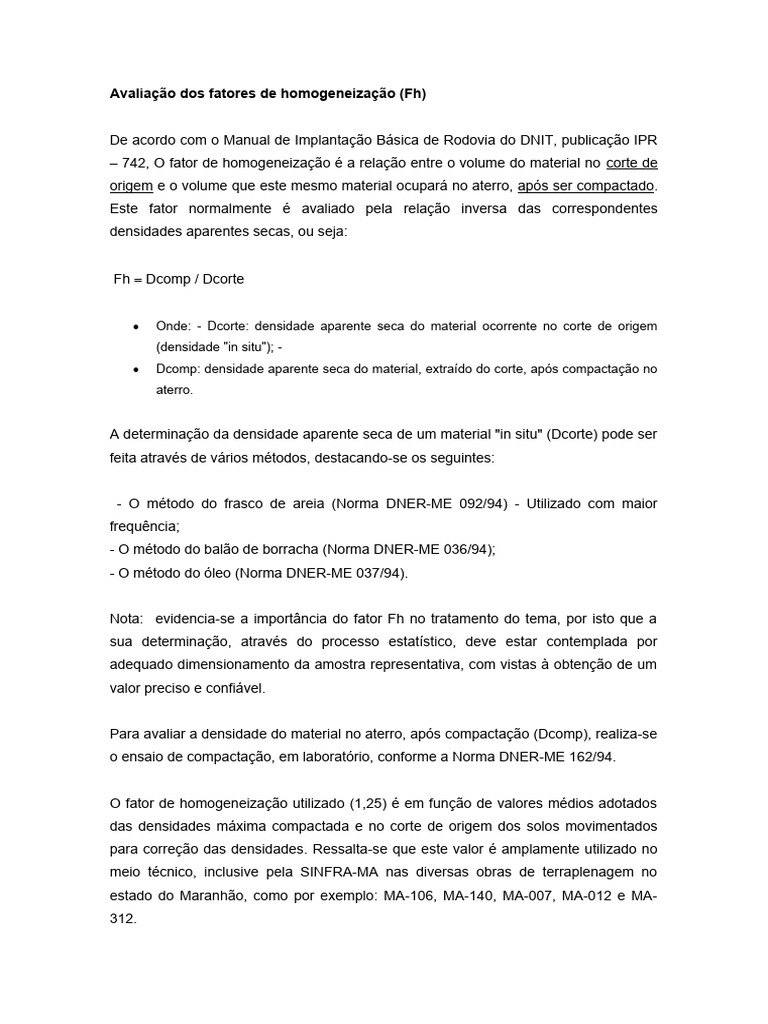 Fatores de Homogeneização e Empolamento | PDF | Densidade | Solo