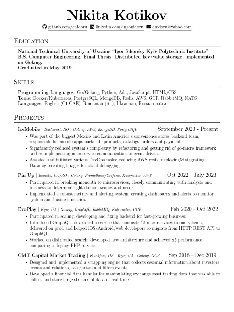 Golang Developer Profile and Projects | PDF | Computers