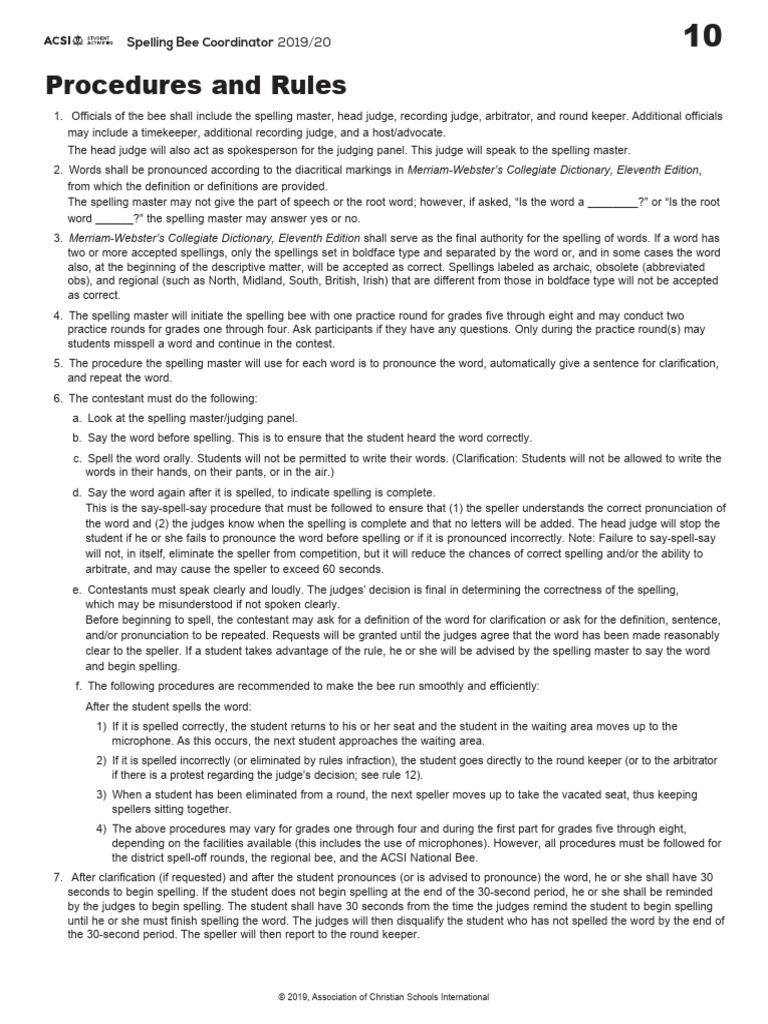 2019/20 Spelling Bee Coordinator Guide | PDF | Spelling | Dictionary