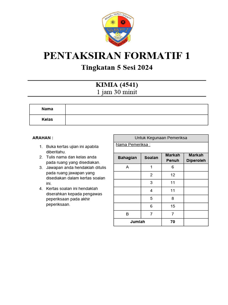 Test 1 Form 5 2024 | PDF