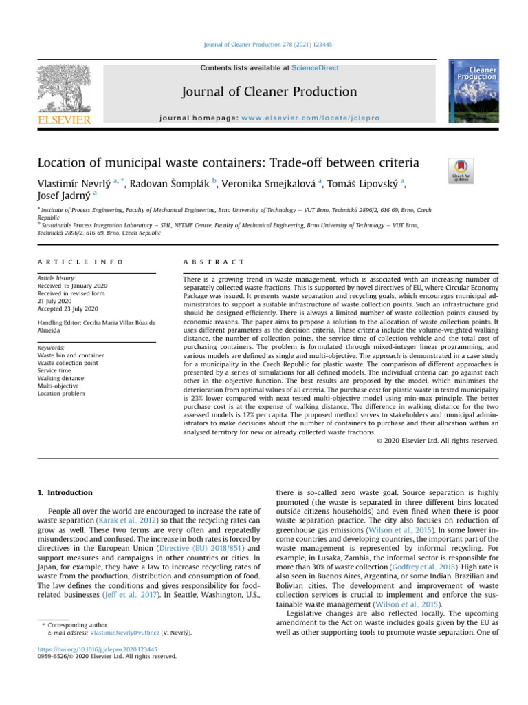 10 1016@j Jclepro 2020 123445 | PDF | Mathematical Optimization | Waste