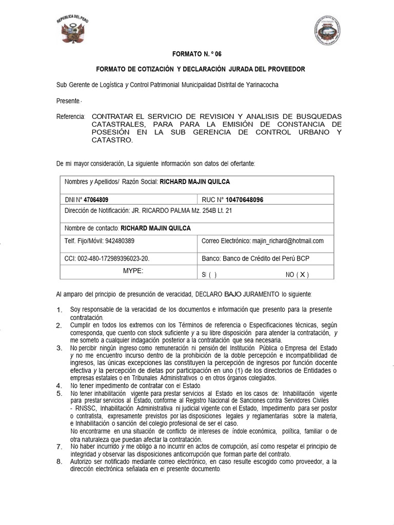 Formato 06 RICHARD | PDF | Oferta (economía)