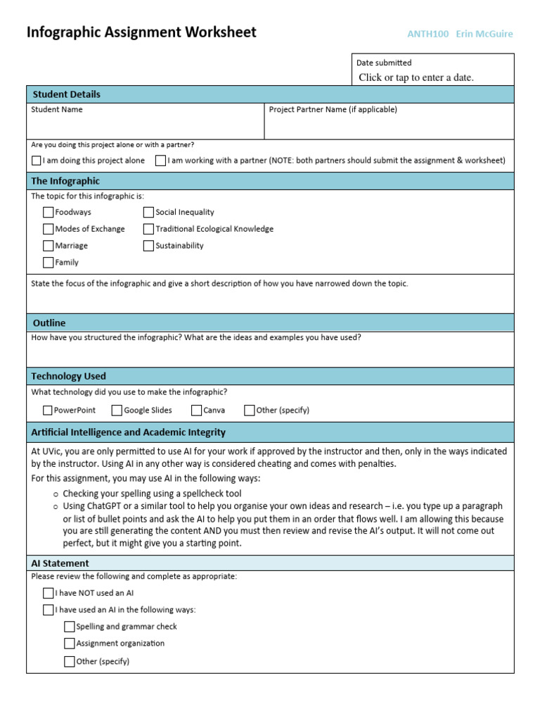 Infographic Assignment Worksheet Guide | PDF | Apa Style | Citation
