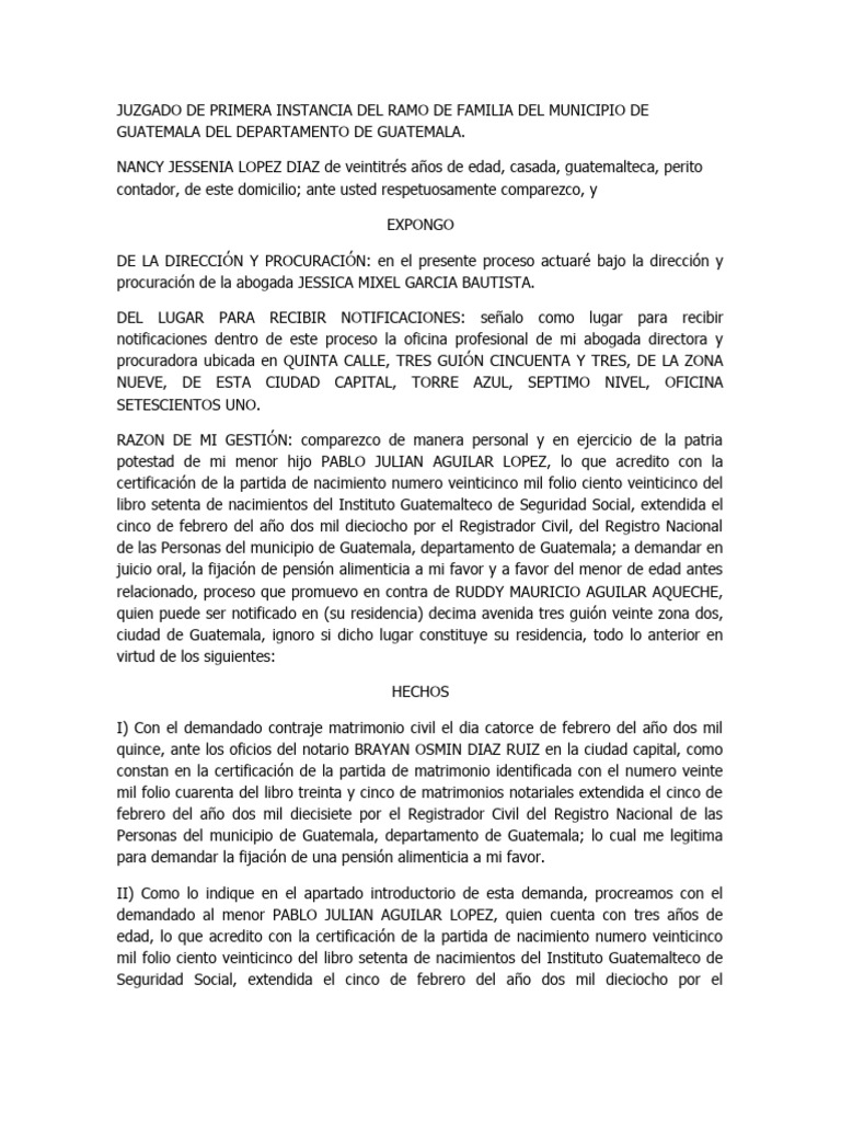 DEMANDA JUICIO ORAL DE ALIMENTOS SECCION B | Descargar gratis PDF