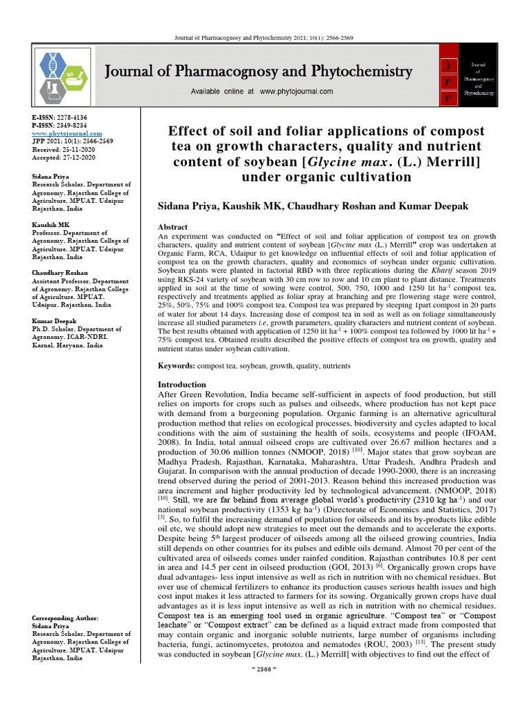 Effect Of Soil And Foliar Applications Of Compost Tea On Growth