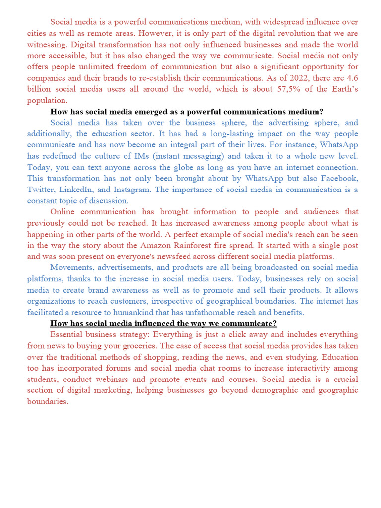The Impact of Social Media on Communication | PDF | Social Media ...