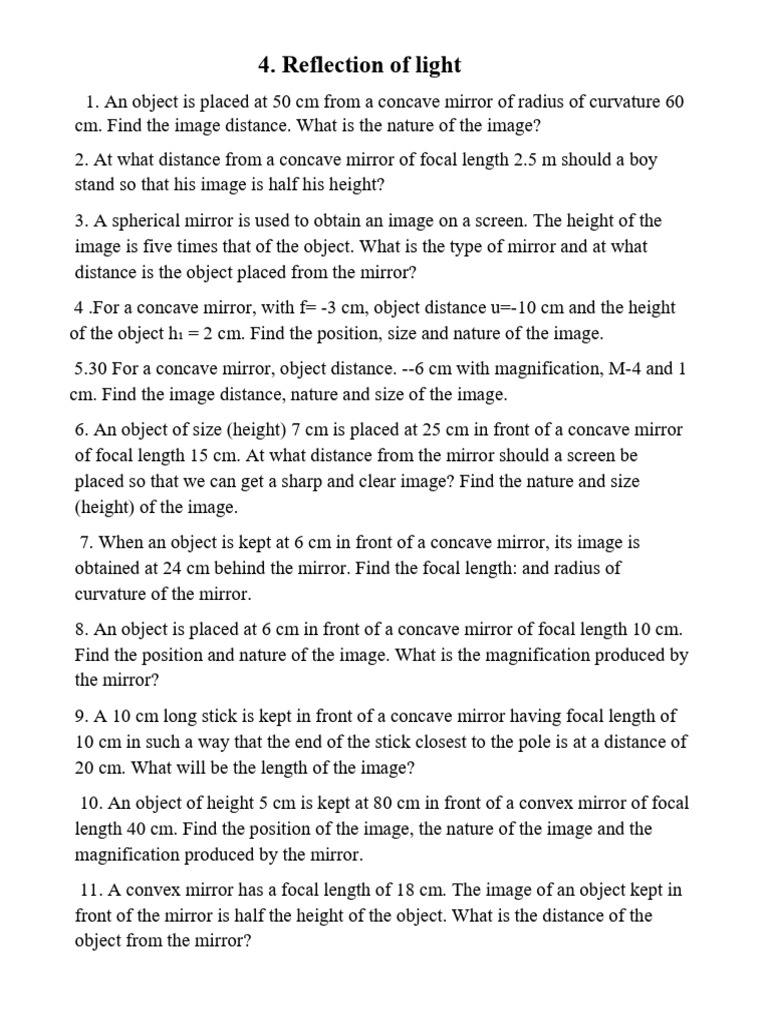9th Reflection of Light Numericals | PDF | Mirror | Glass Engineering ...