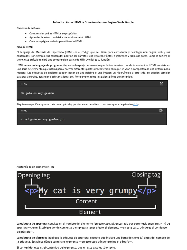 Introducción A HTML y Creación de Una Página Web Simple | PDF | HTML ...