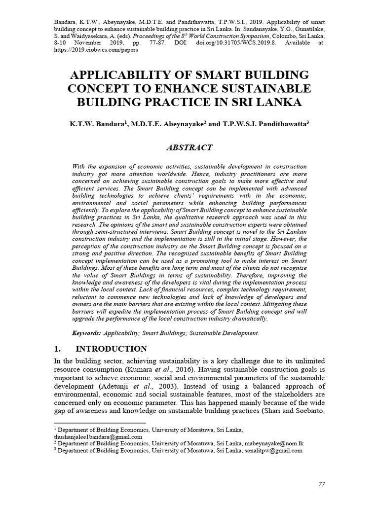 Smart Building Concept for Sri Lanka's Sustainability | PDF ...