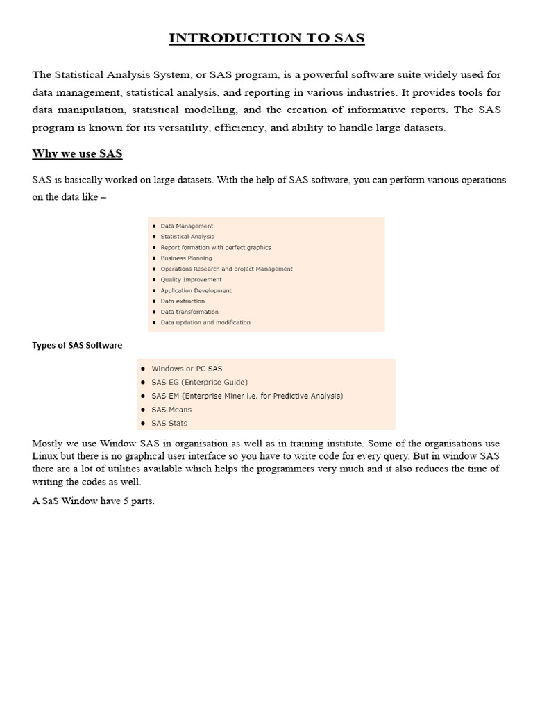 Introduction to SAS Software | PDF