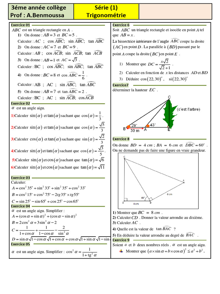 Exercices corrigés de trigonométrie | PDF | Triangle | Géométrie ...