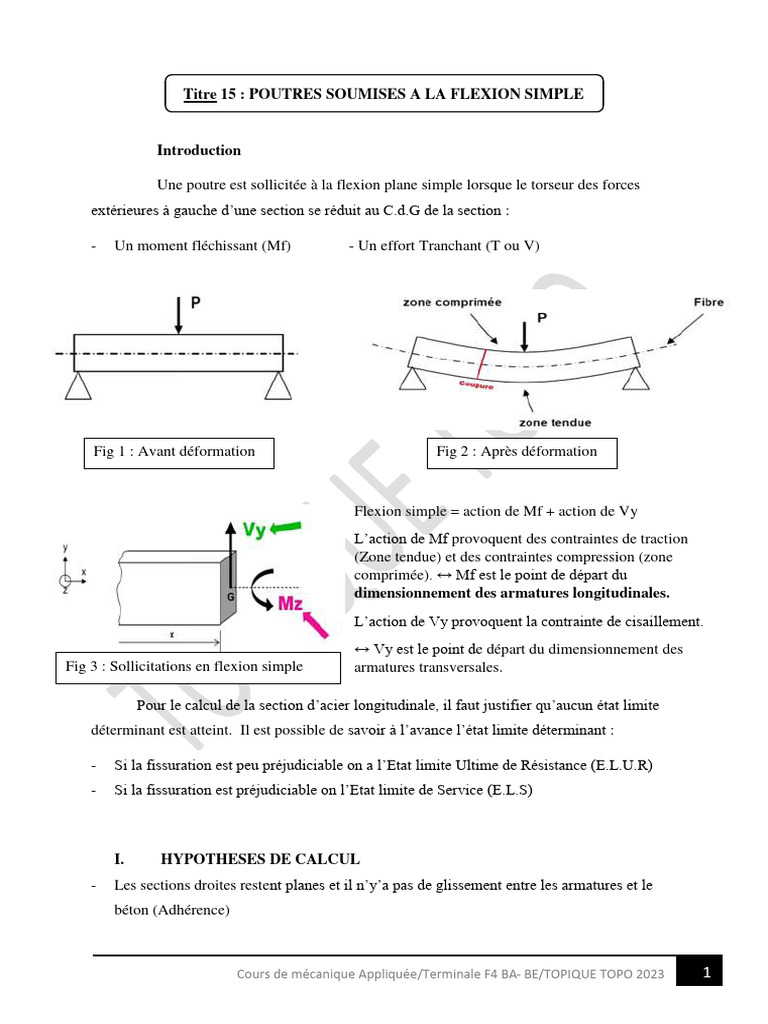 Flexion simple des poutres en béton armé | PDF | Béton armé | Flexion ...