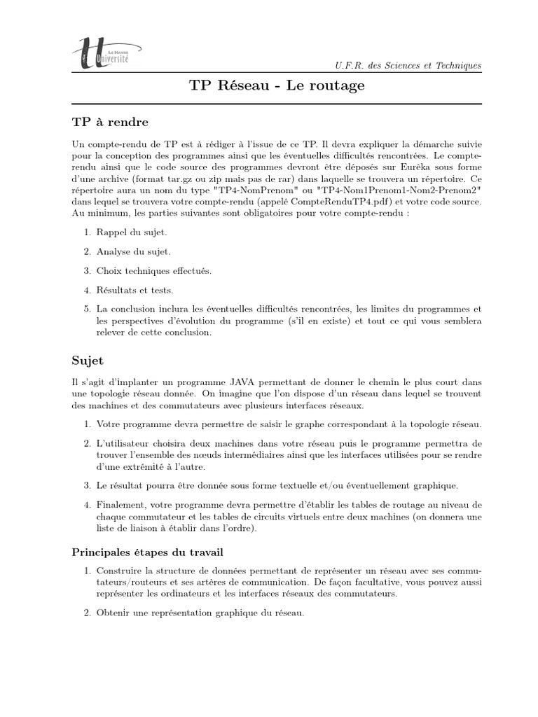 TP Réseau : Routage et Programmation JAVA | PDF | Programme ...