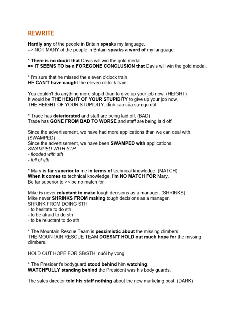 English Language Rewrite Exercises | PDF