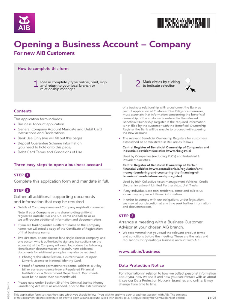 AIB Business Account Application Guide | PDF | Identity Document