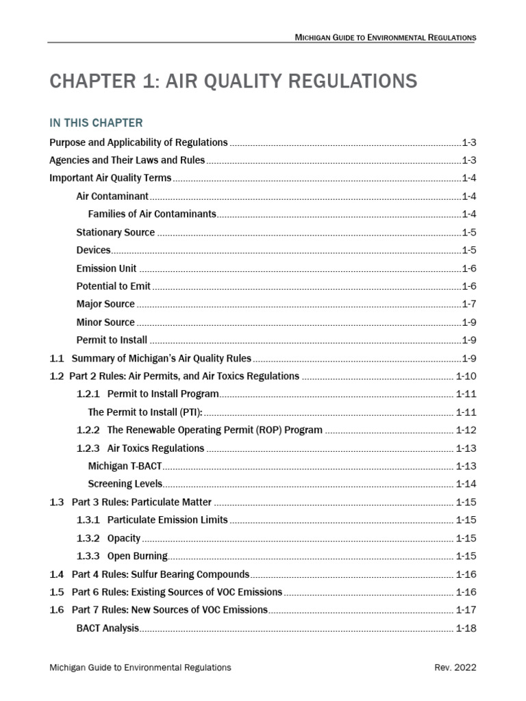 Michigan Air Quality Regulations Guide | PDF | Air Pollution ...