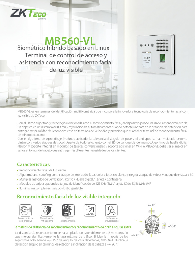 ZKTeco-Colombia-tiempo-y-asistencia-MB560-Ficha-Tecnica | PDF ...