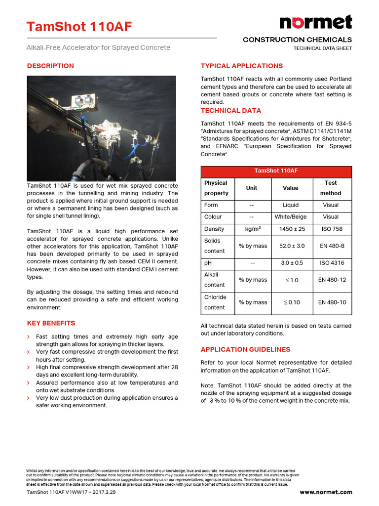 TamShot 110AF: Alkali-Free Accelerator | PDF | Concrete | Cement