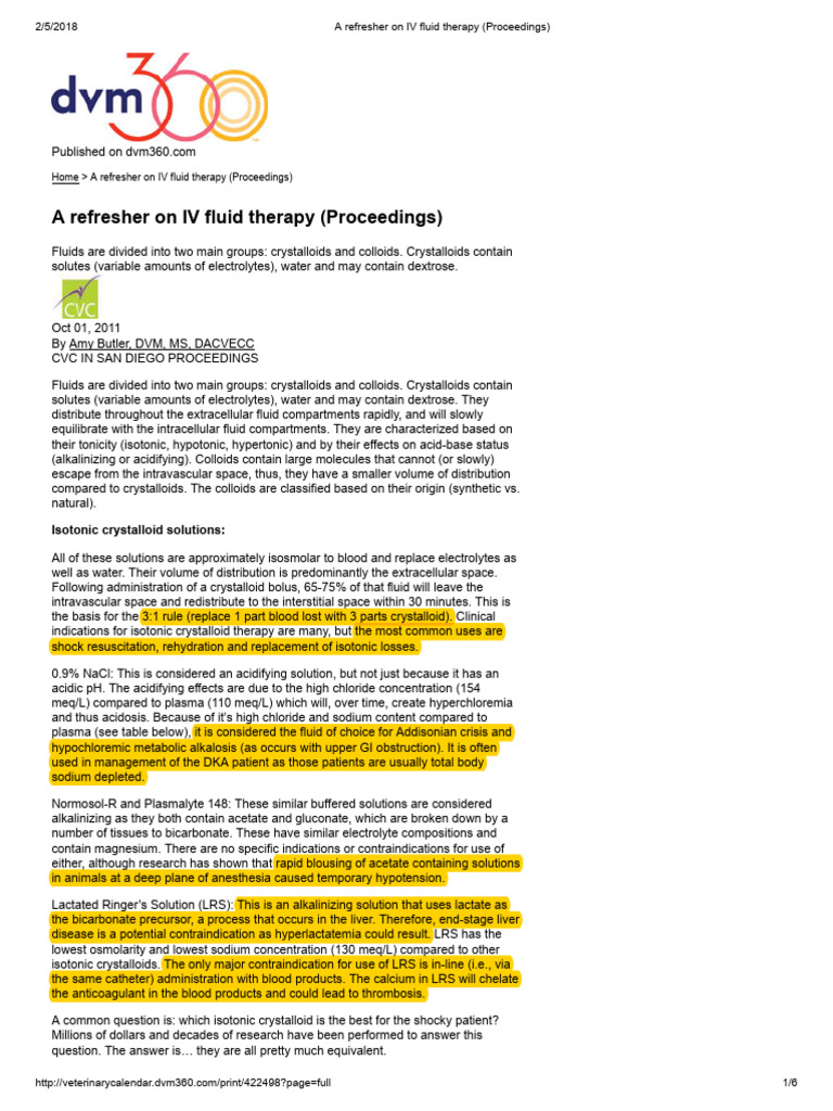 A Refresher On IV Fluid Therapy (Proceedings) | PDF | Shock ...