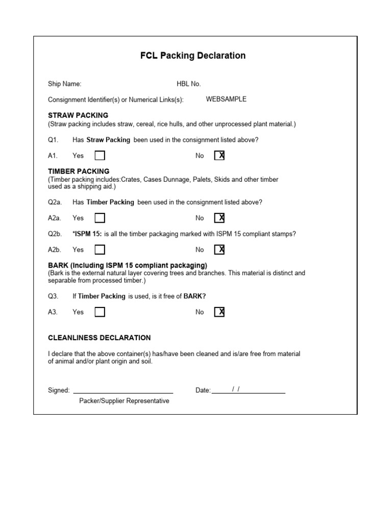 FCL Packing Declaration Guidelines | PDF | Science & Mathematics