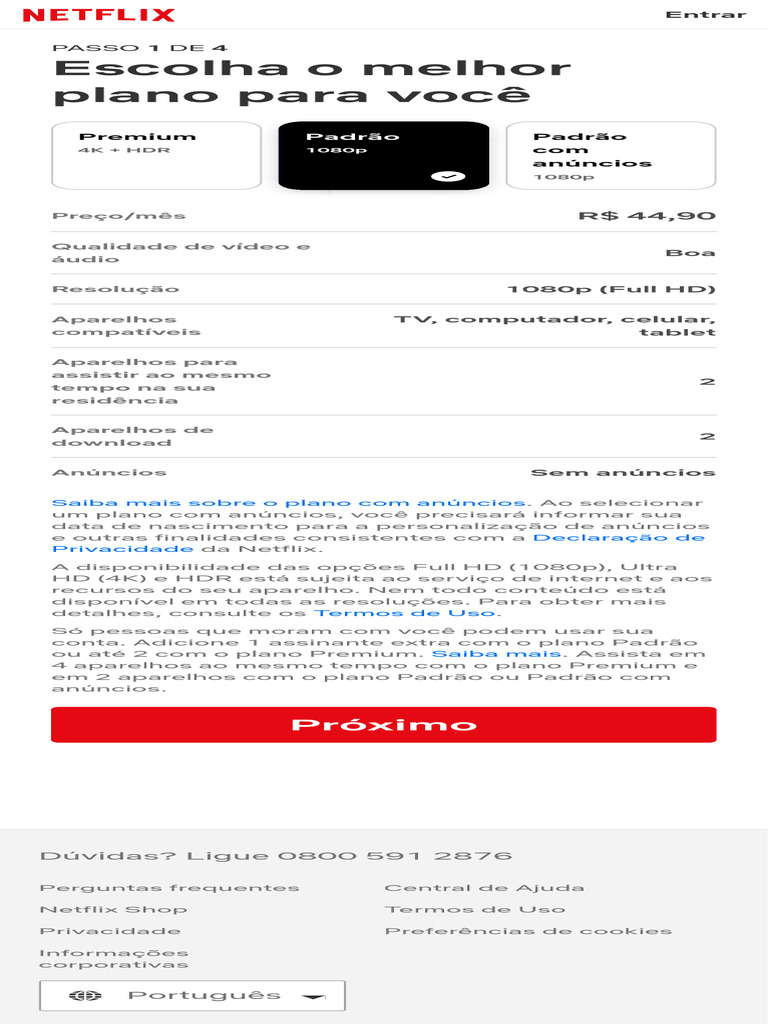 Escolha de Plano Netflix 1080p | PDF