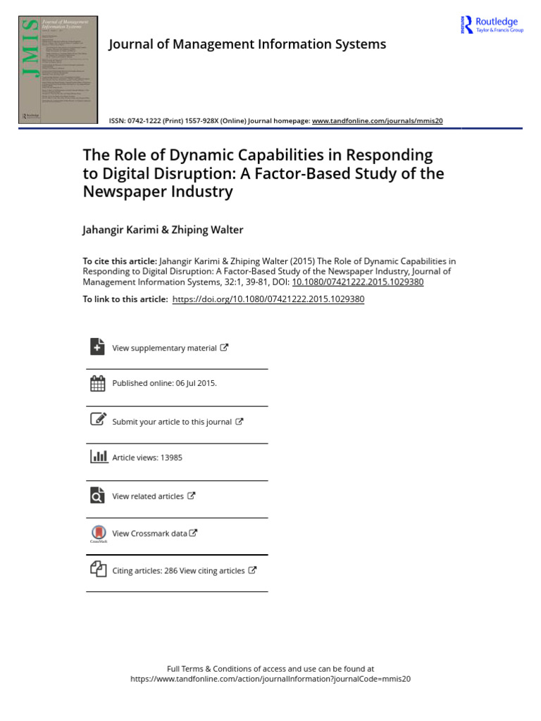 The Role of Dynamic Capabilities in Responding To Digital Disruption A ...