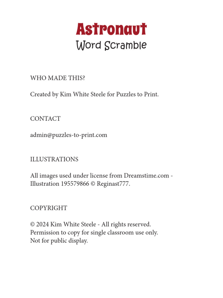 astronaut word scramble PDF Astronauts Outer Space
