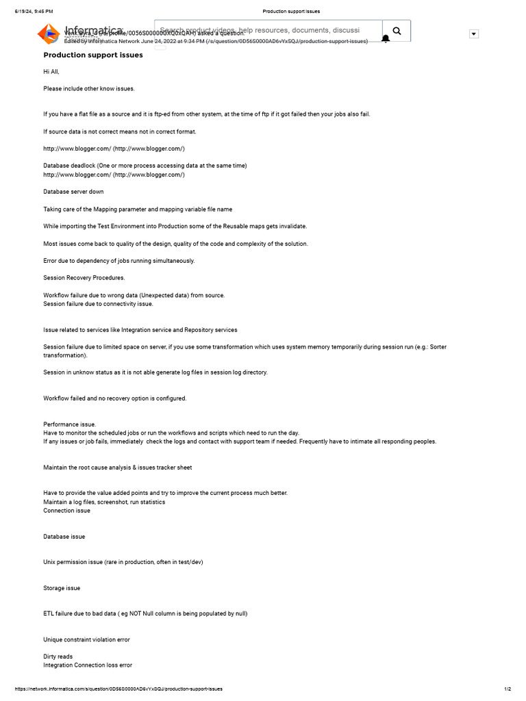 Common Production Support Issues | PDF | Internet & Web | World Wide Web