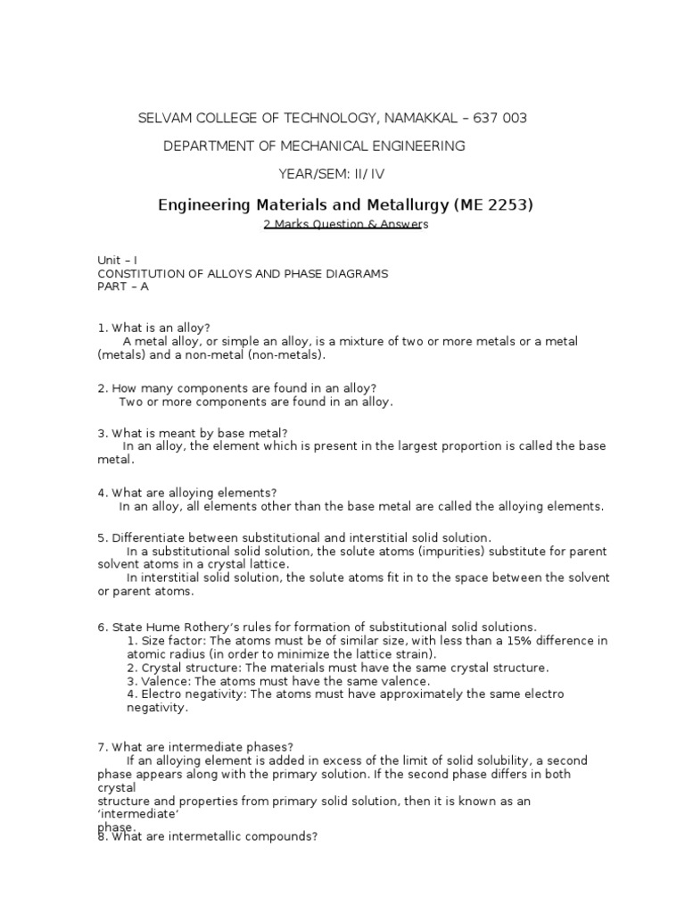 Engineering Materials & Metallurgy Q&A | PDF | Annealing (Metallurgy ...