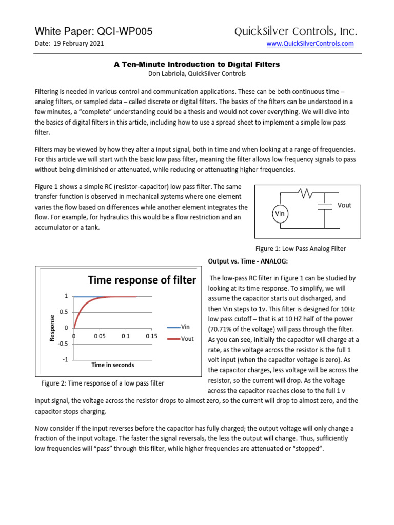QCI-WP005 DigitalFiltersLesson | PDF | Low Pass Filter | Electronic Filter
