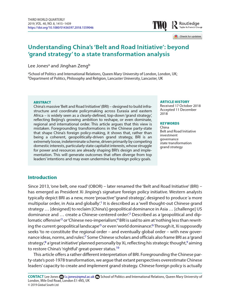 China's BRI: A State Transformation Analysis | PDF | China | World Politics