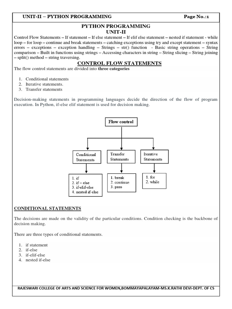 Unit-Ii-Python Theory Notes | PDF | Control Flow | String (Computer ...