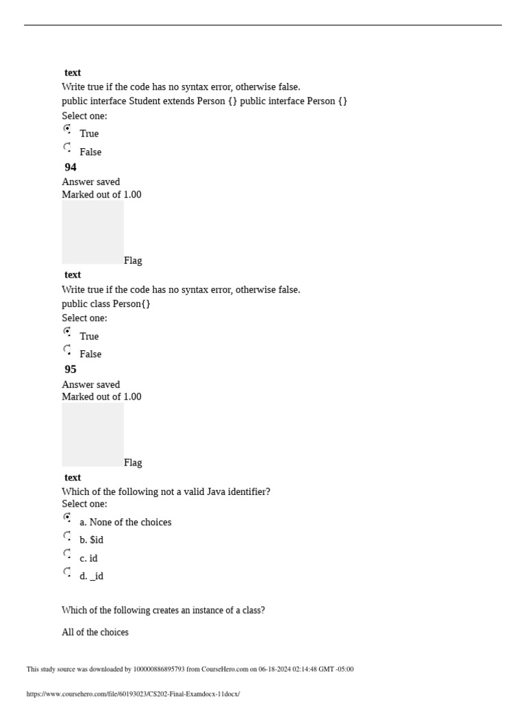 Java Syntax and Concepts Quiz | PDF | Class (Computer Programming ...
