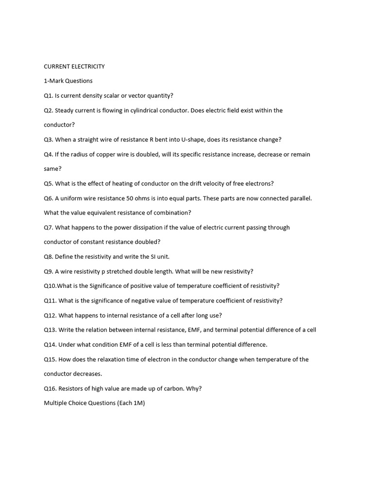Current electricity holiday assignment 2 download free pdf