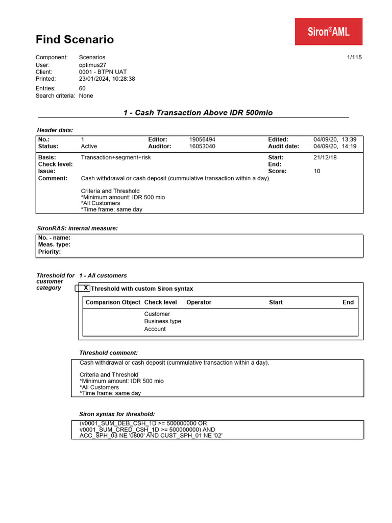 AML Scenario Examples for Siron Editor | PDF | Audit | Deposit Account