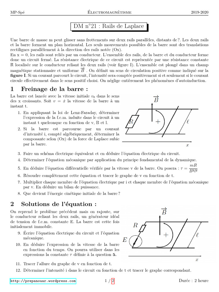 Rails de Laplace : Électromagnétisme 2020 | PDF | Puissance (physique ...