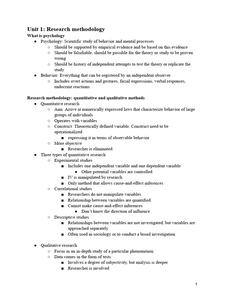 Psychology Notes | PDF | Experiment | Validity (Statistics)