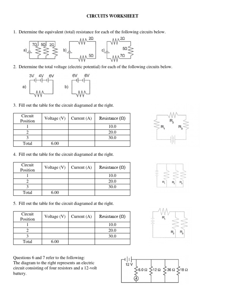 Circuits worksheet 1 pdf download free pdf resistor electrical