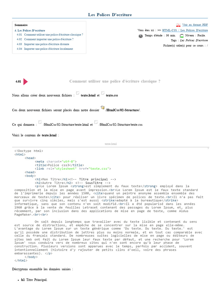 Utilisation des Polices en HTML et CSS | PDF | Mise en page | Internet