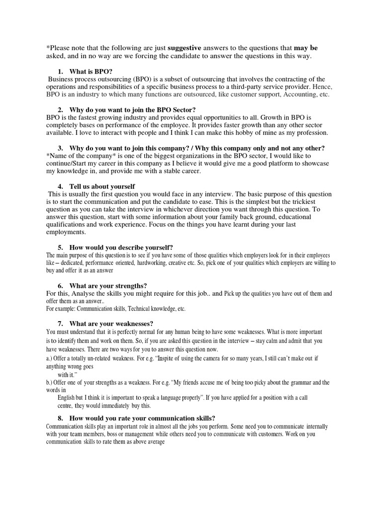 Suggestive Questions | PDF | Outsourcing | Employment