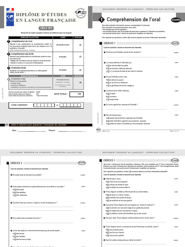 Examen DELF B1 2024 : Guide des épreuves | PDF | Publicité
