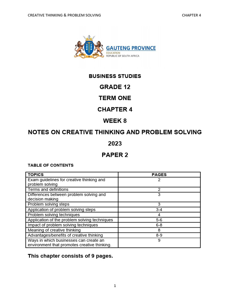 2023 Week 8 Creative Thinking & Problem Solving | PDF | Creativity ...
